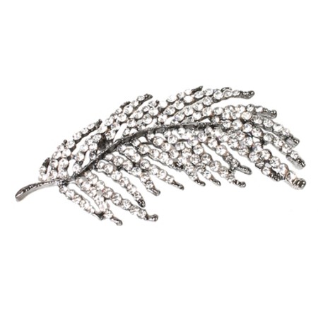 Black Rhodium Plated Feather with Clear Rhinestones - Click Image to Close